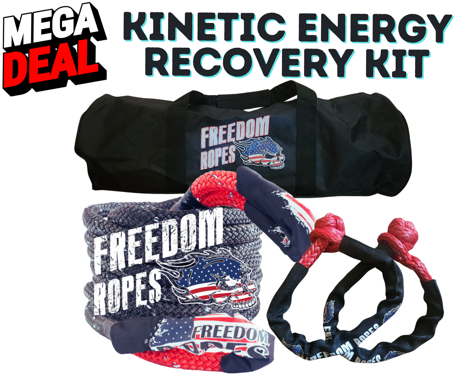 1.25"x30' Kinetic Energy Rope Kit (includes 1.25"x30' Freedom Rope, 2 Soft Shackles, and a bag)