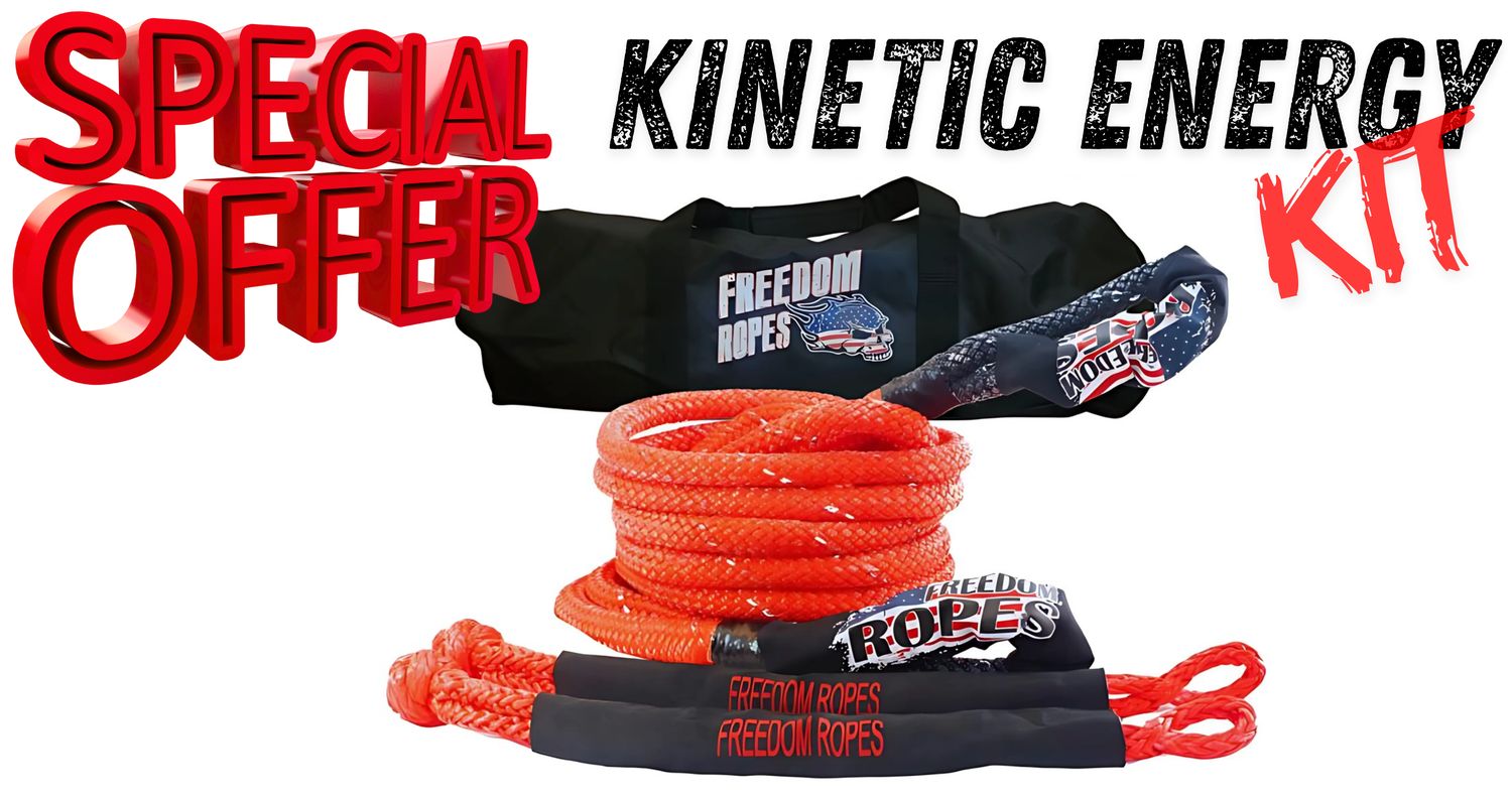 1"x30' Kinetic Energy Rope Kit with (2) 7/16" Soft Shackles and a recovery bag. Best Recovery Rope to get the job done.