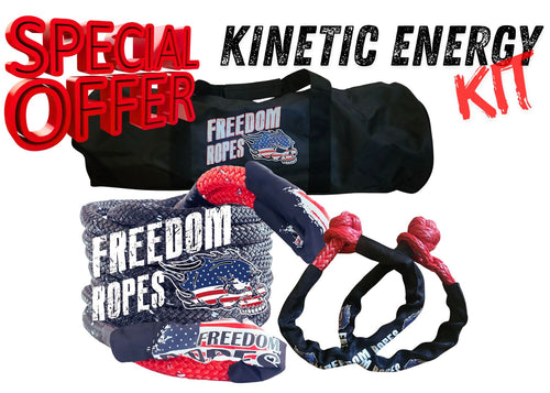 1"x30' Kinetic Energy Rope Kit with (2) 7/16" Soft Shackles and a recovery bag. Best Recovery Rope to get the job done.