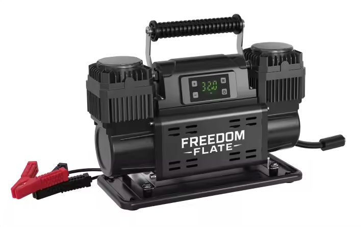 Freedom Flate 12V Dual Cylinder Auto Air Compressor & Freedom 4 WAY Inflate Deflate Kit (BLACK)